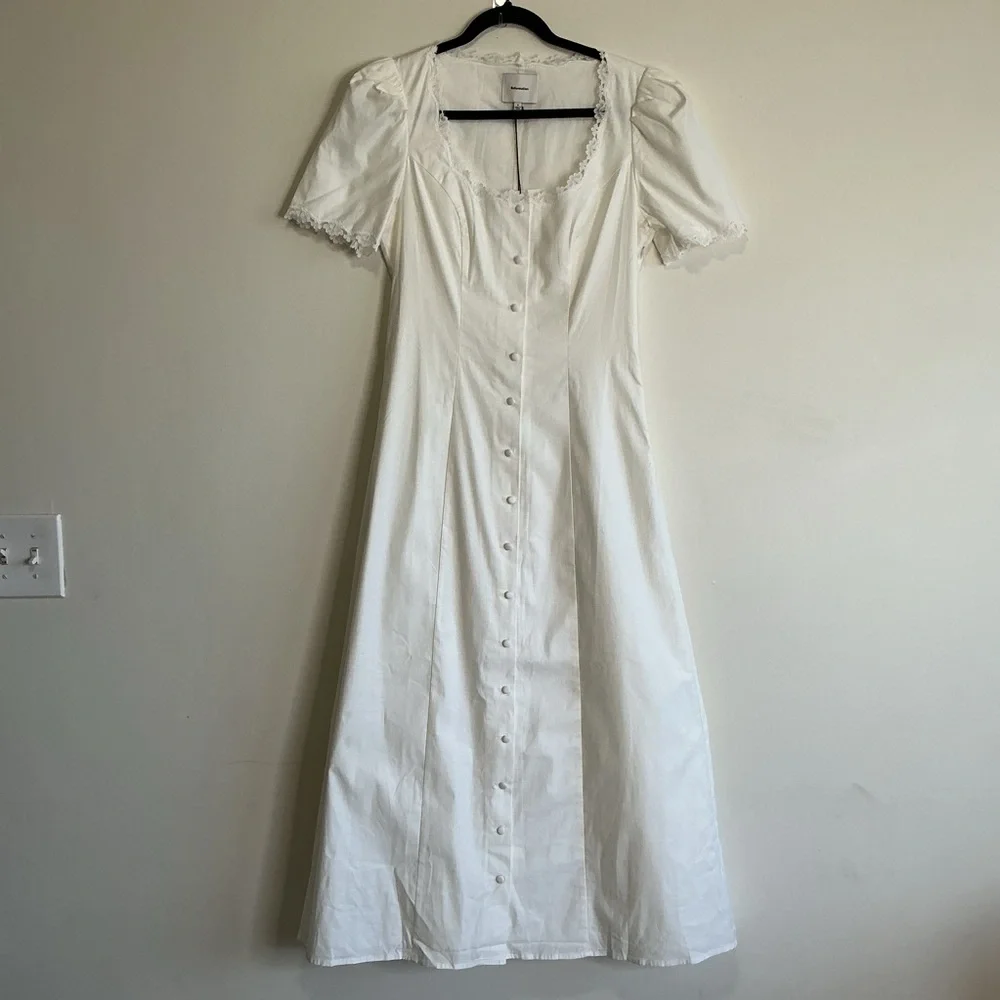 NEW Reformation Alida Midi Dress 6 Cottagecore Milkmaid Romantic Lace trim - Picture 4 of 10